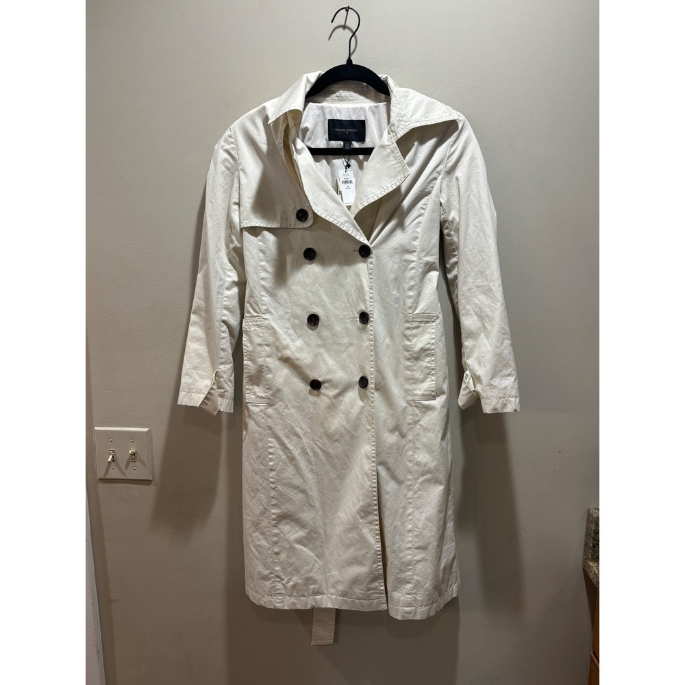 NWT Banana Republic Womens Off White Double Breasted Trench Coat XS Petite‎